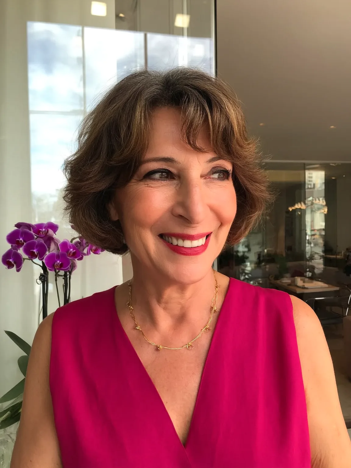 Soft Chin-Length Wavy Bob with Side-Swept Bangs